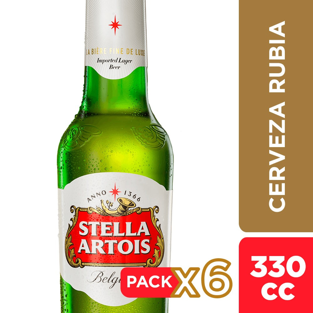 Pack Cerveza Stella Artois botella 6 un 330 cc
