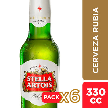 Pack Cerveza Stella Artois botella 6 un 330 cc